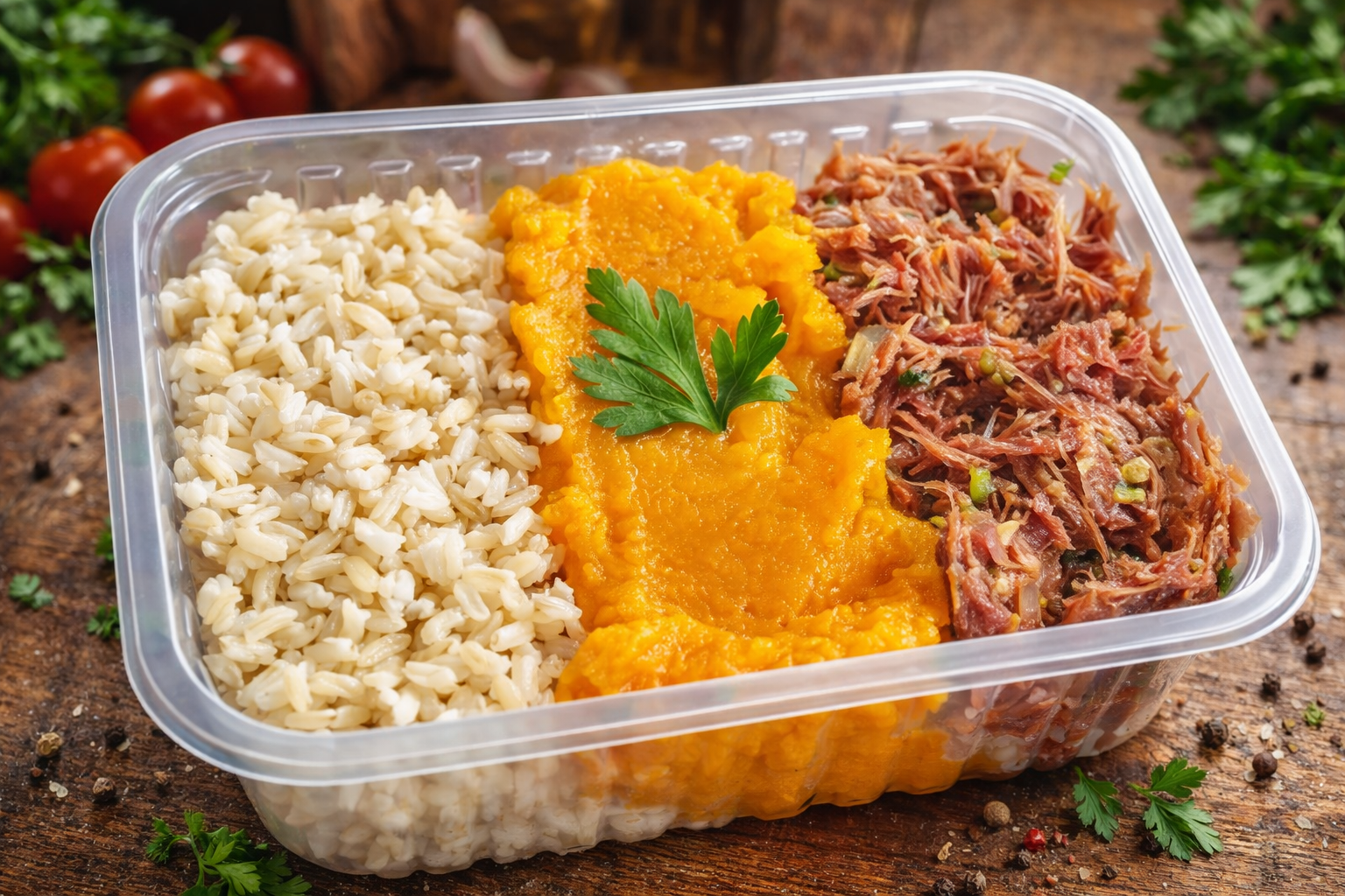 Marmita Maricota Mix com frango grelhado, arroz, feijão e salada