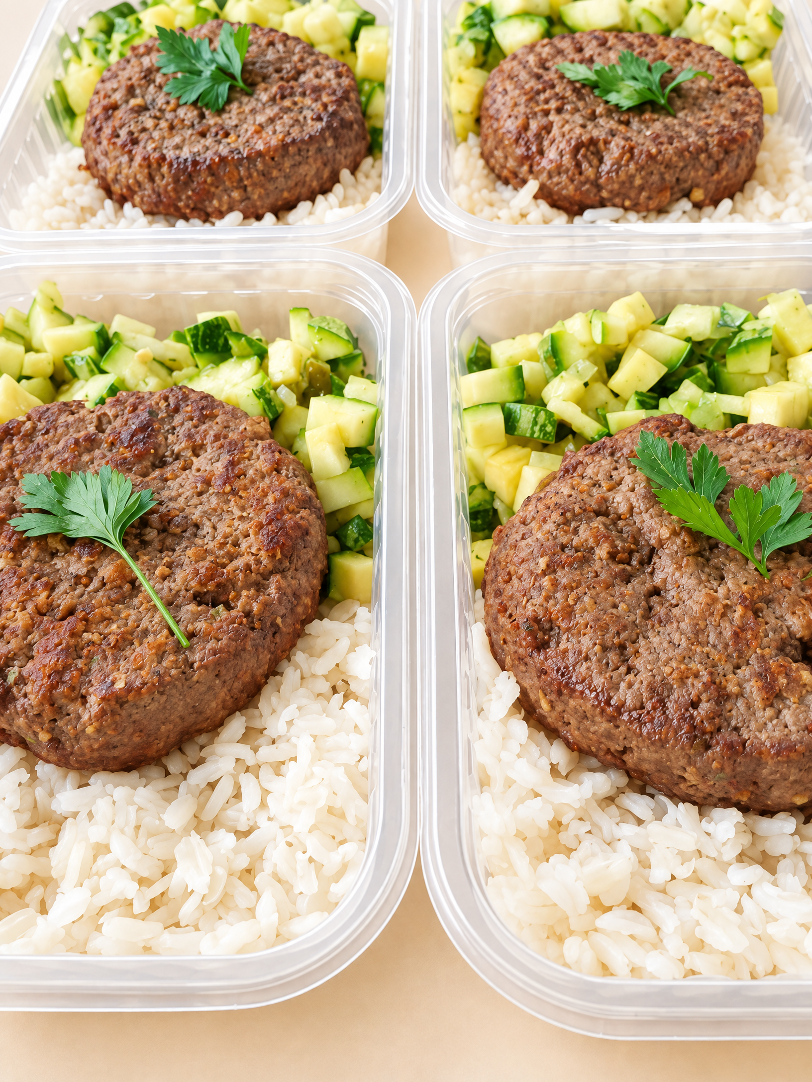Hamburguer de Carne Artesanal com Abobrinha Refogada e Arroz Integral